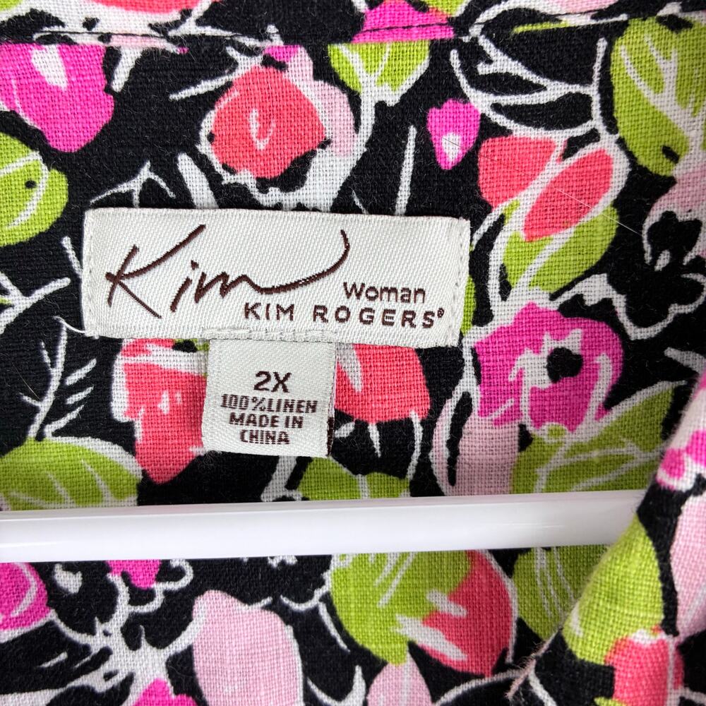 Kim Rogers 100% Linen Floral Button Up Blouse Women's 2X Pleat Front 3/4 Sleeve - Picture 6 of 12